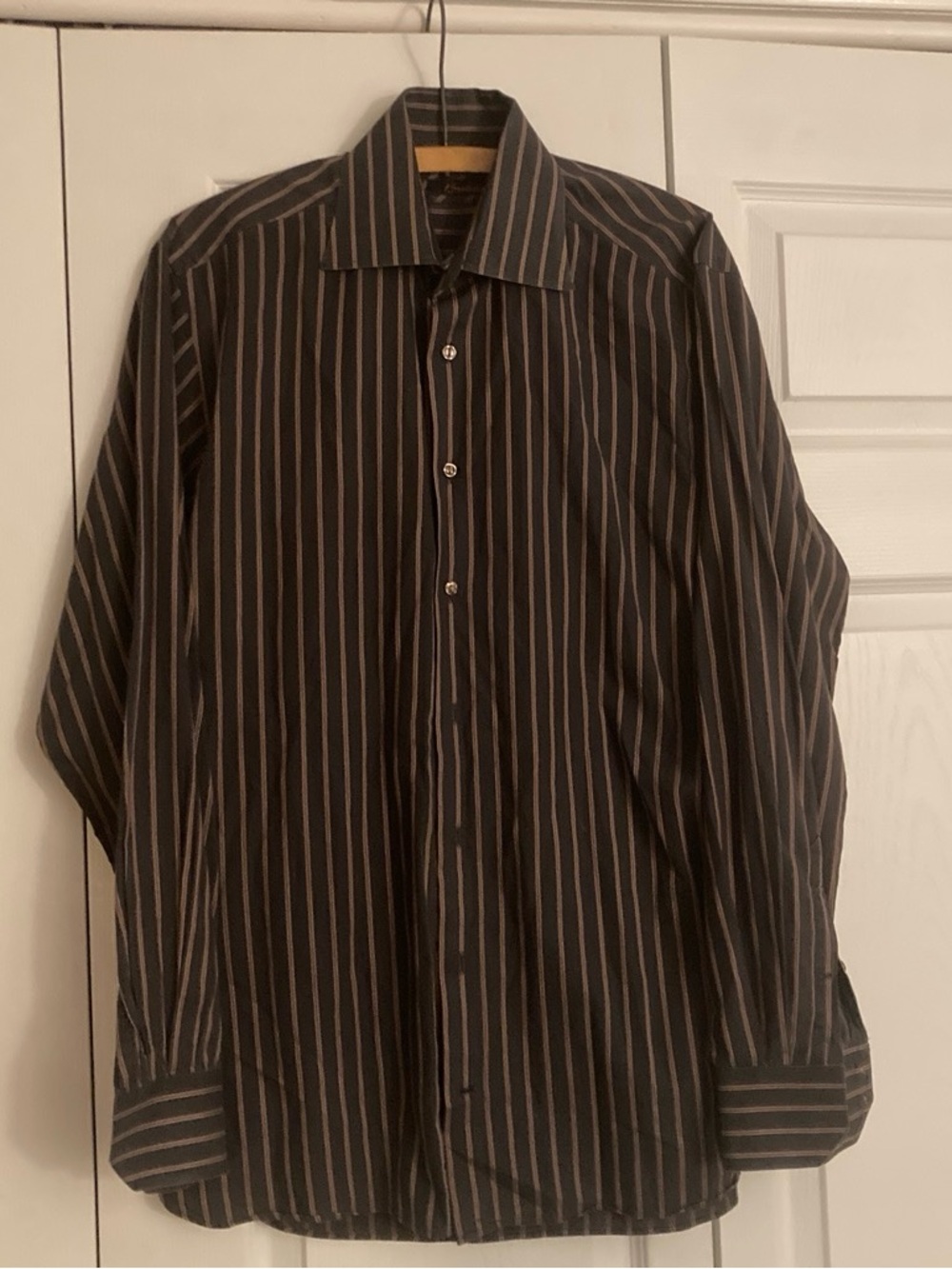 Broletto Men's DarkGray Dress Shirt with Light Brown Vertical Stripes